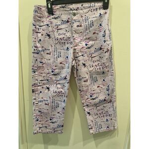 Boom Boom Jeans Pale Pink With French Phrases Capri Length Size Large Free Ship